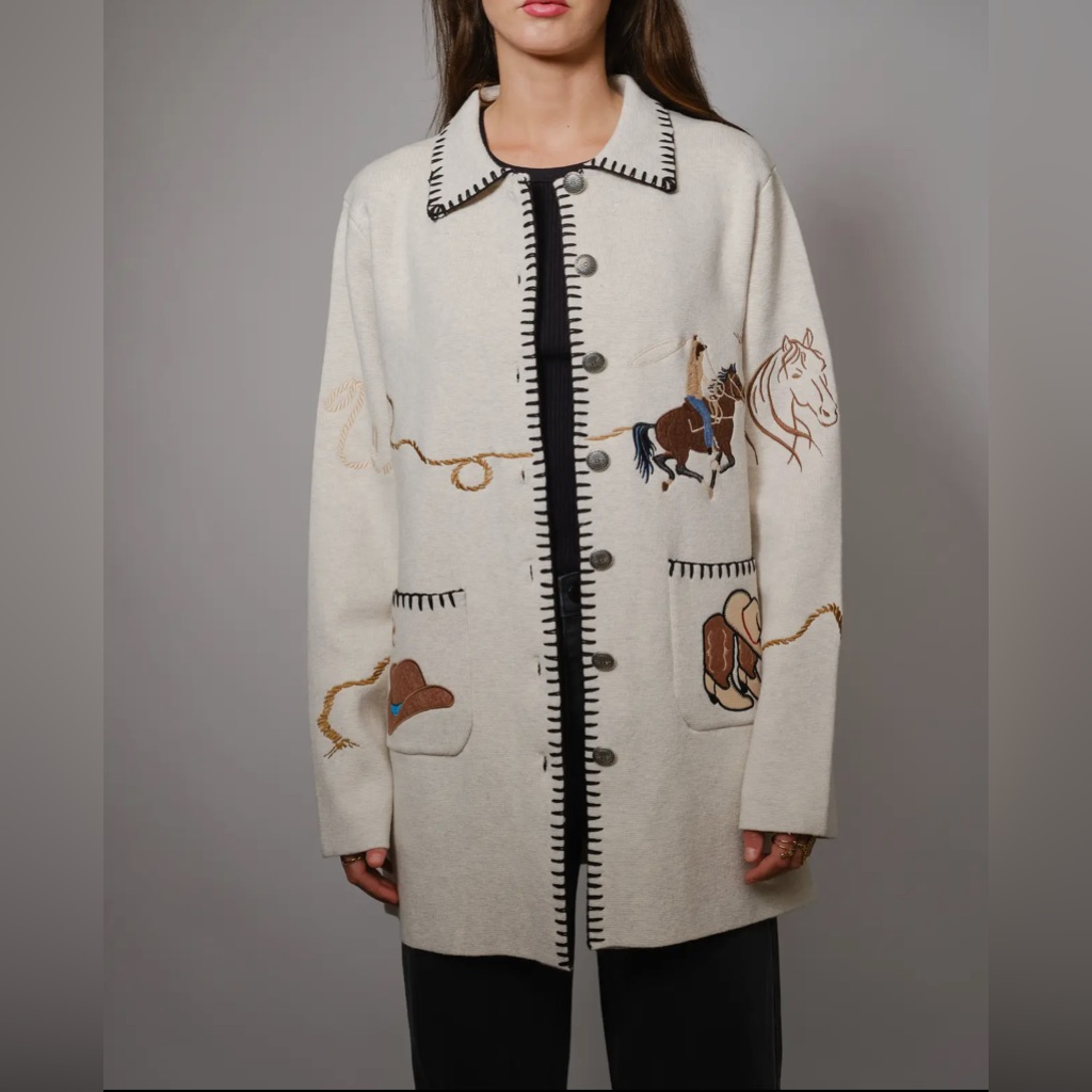 Western Embroidered Button-Up Jacket. Blue B
